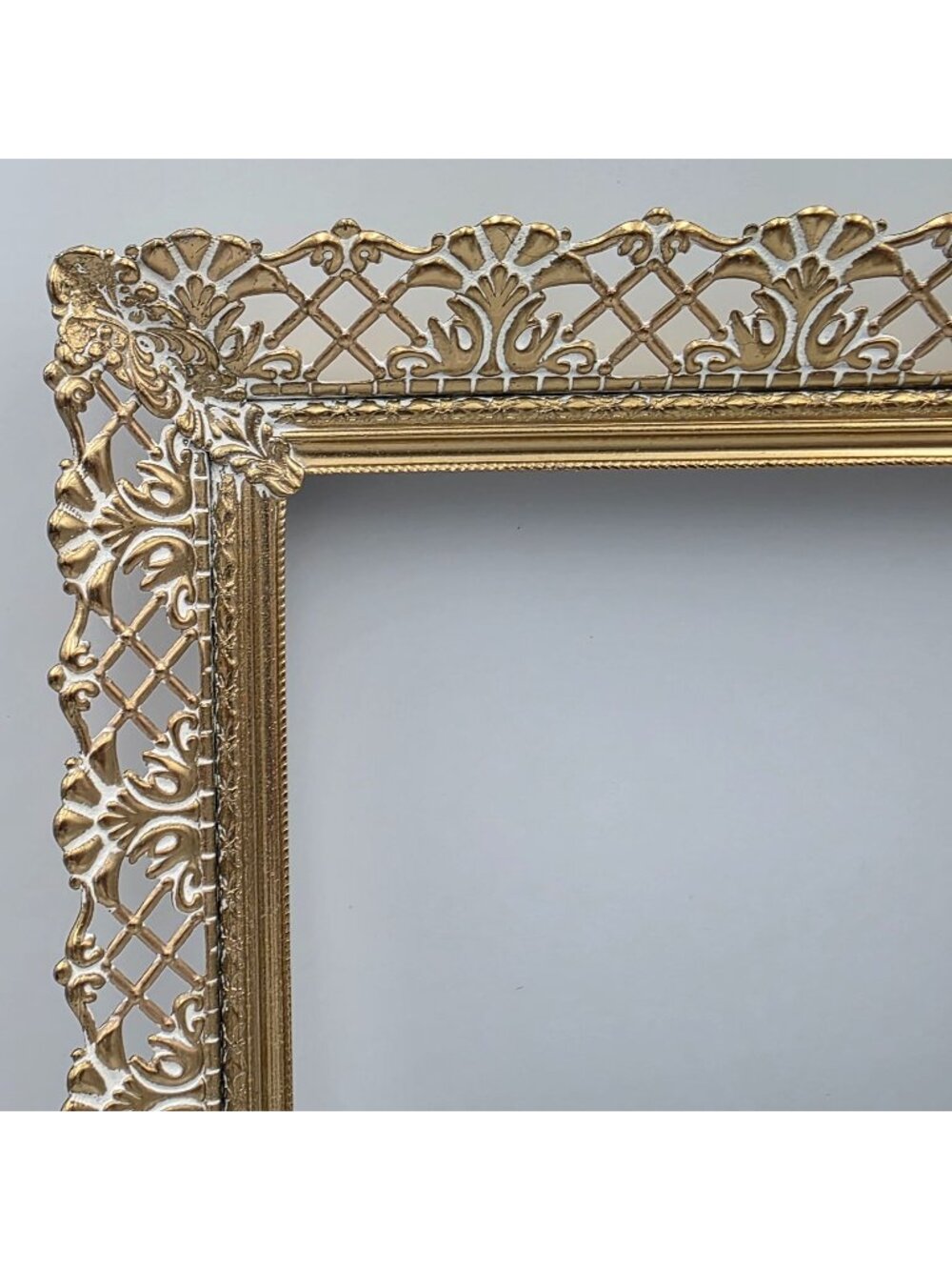 Ornate Gold Tone Metal Picture Frame Intricate Lattice Design Fits 8x10 White Wa